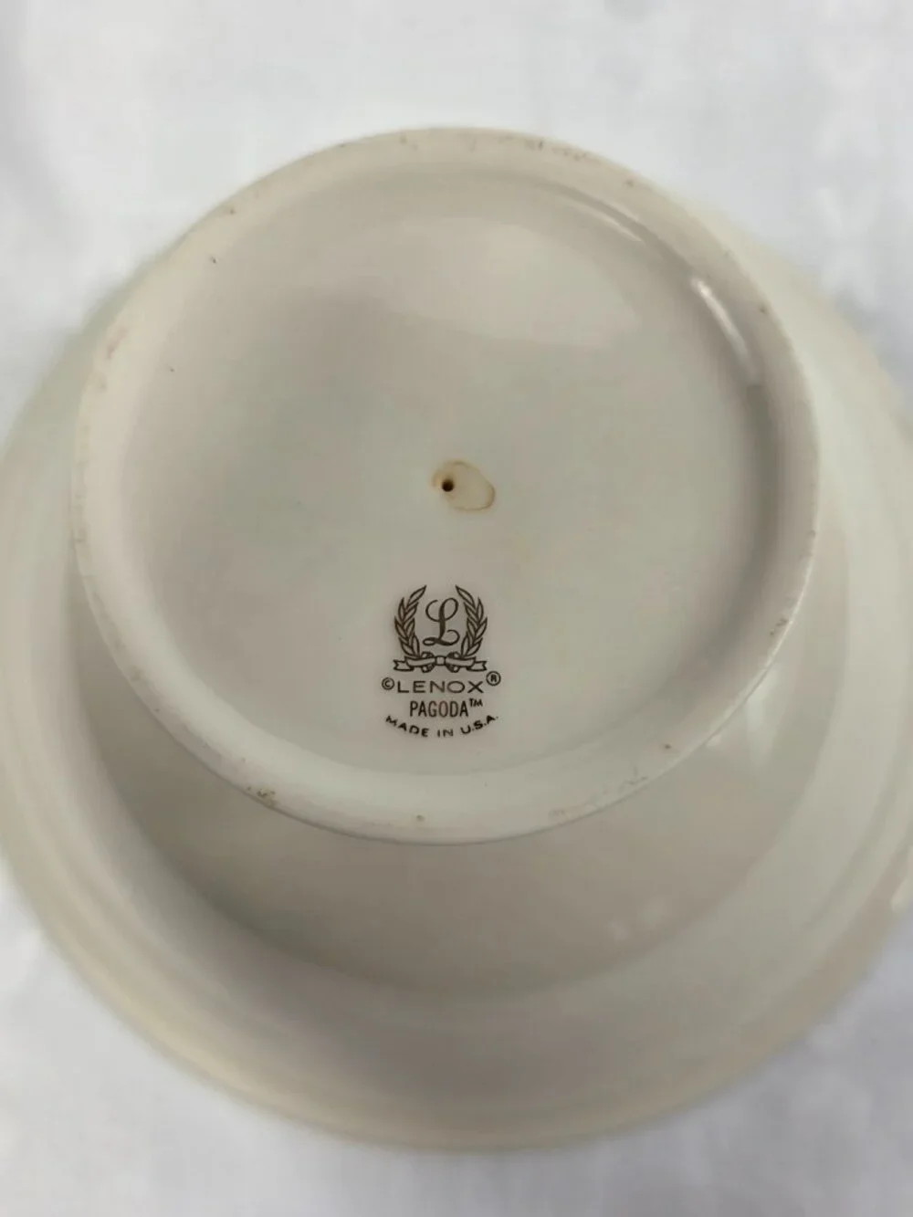 Lenox Pagoda Round Compote Ivory Background Blue & Gold Flowers